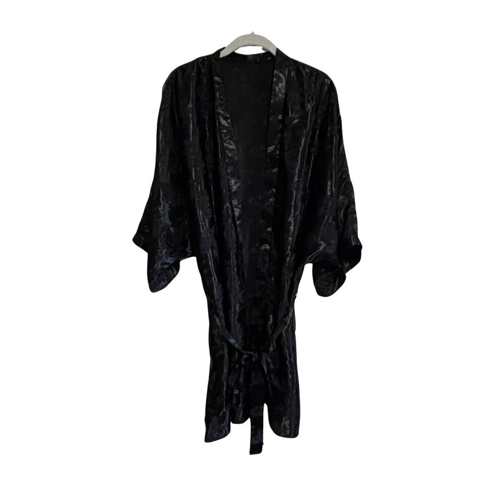 Delicates Satin Jacquard Robe Black Size XL fits to 3X Vintage
